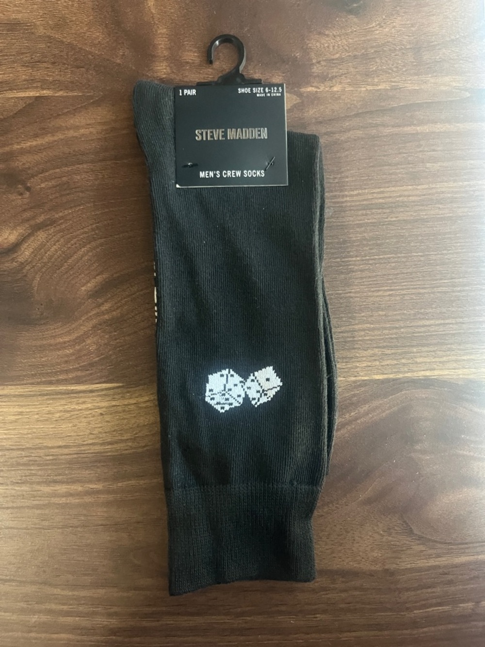 Steve Madden Black Crew Socks with White Dice Motif